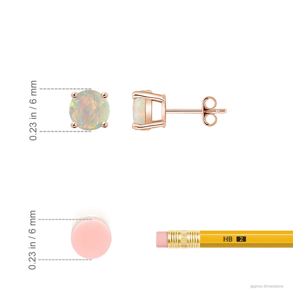 6mm AAAA Basket-Set Round Opal Studs in Rose Gold ruler