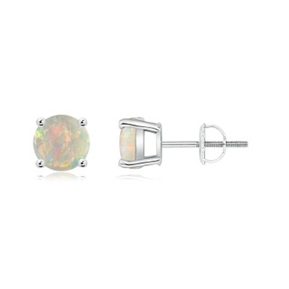 6mm AAAA Basket-Set Round Opal Studs in White Gold