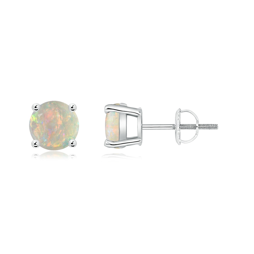 6mm AAAA Basket-Set Round Opal Studs in White Gold