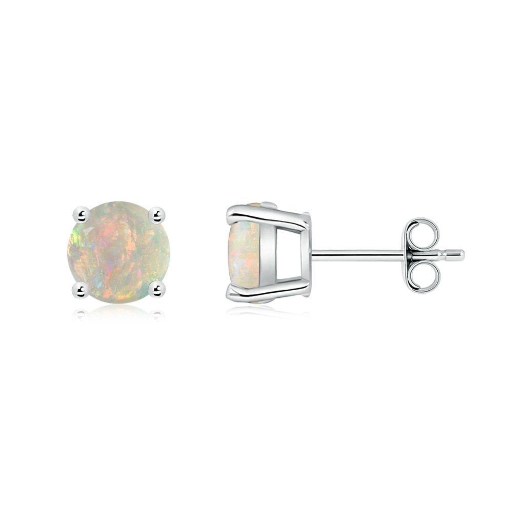 6mm AAAA Basket-Set Round Opal Studs in White Gold - side 199
