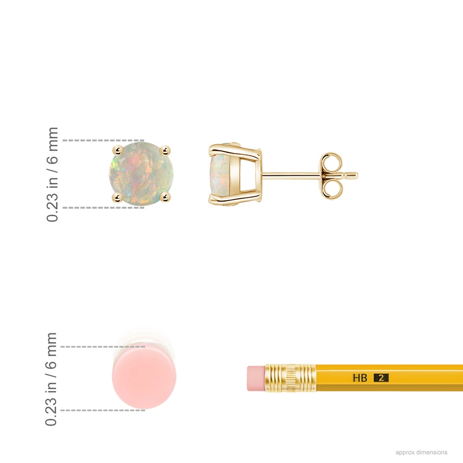 6mm AAAA Basket-Set Round Opal Studs in Yellow Gold ruler