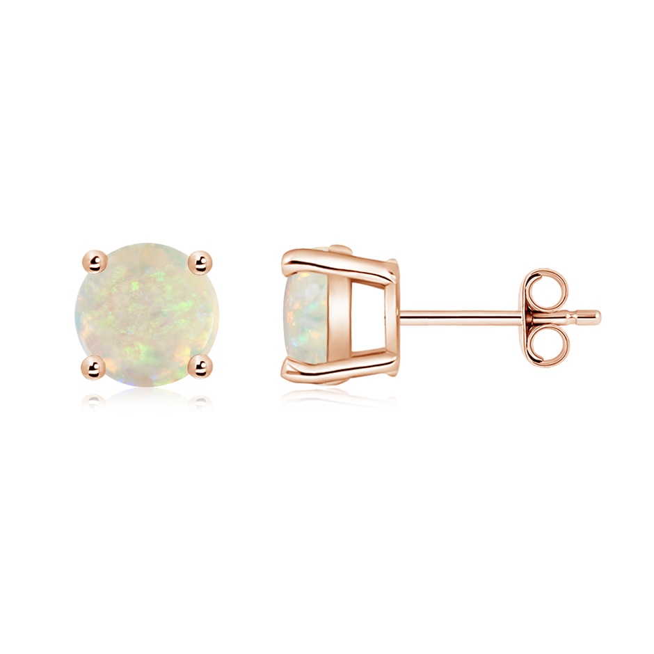 7mm AAA Basket-Set Round Opal Studs in 18K Rose Gold side 199