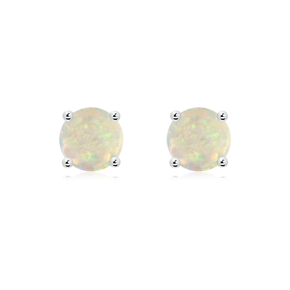 7mm AAA Basket-Set Round Opal Studs in 18K White Gold 