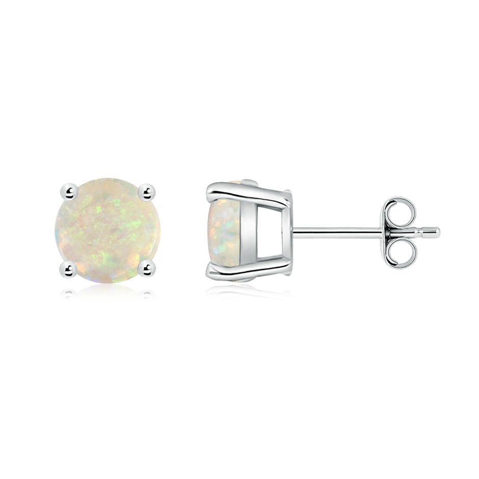 7mm AAA Basket-Set Round Opal Studs in 18K White Gold side 199