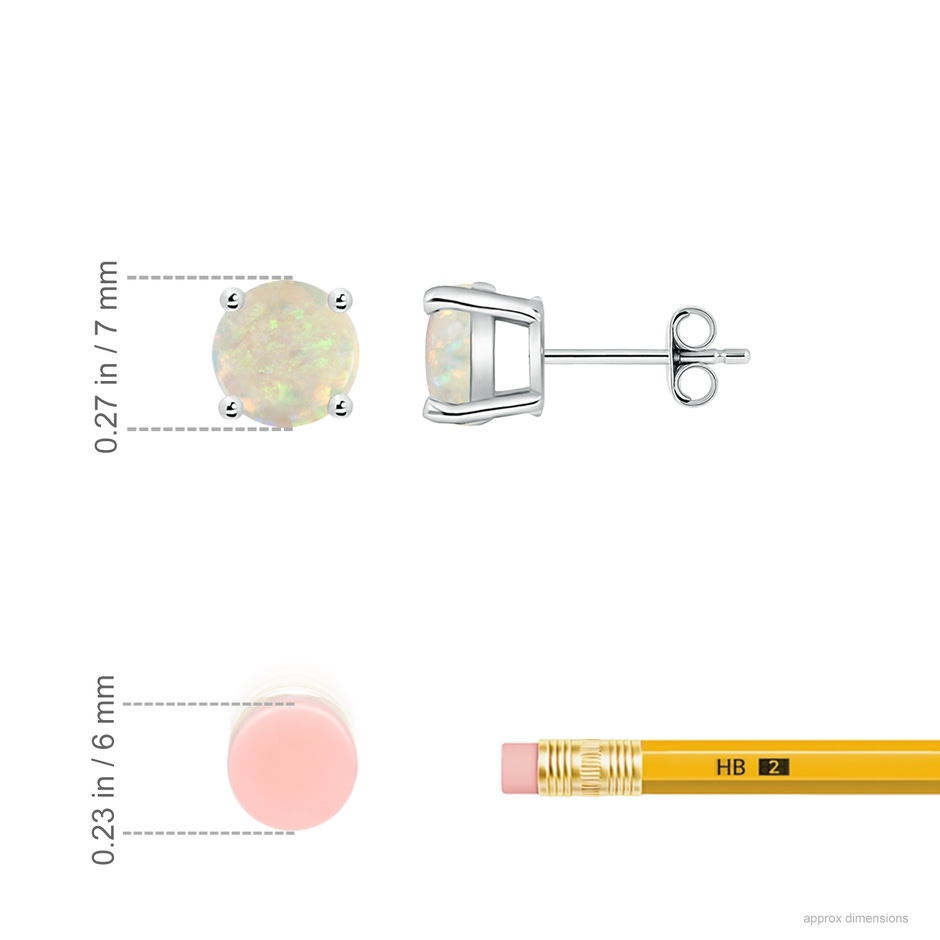 7mm AAA Basket-Set Round Opal Studs in 18K White Gold ruler