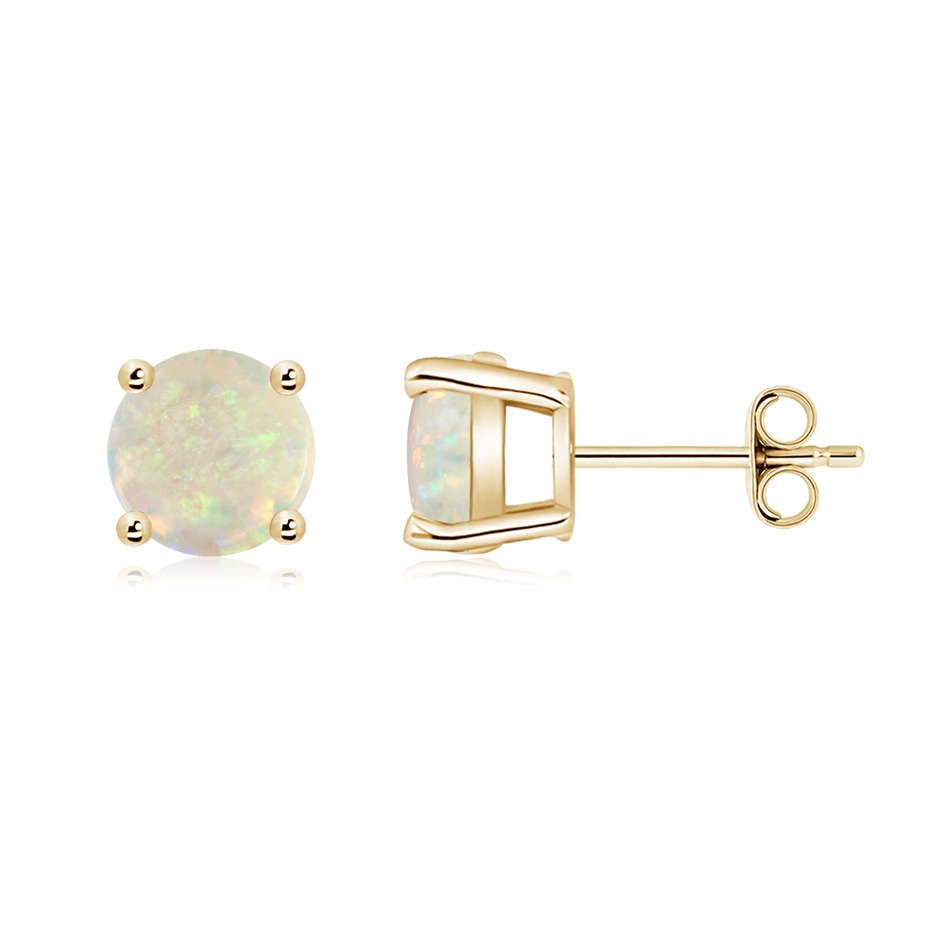 7mm AAA Basket-Set Round Opal Studs in Yellow Gold side 199