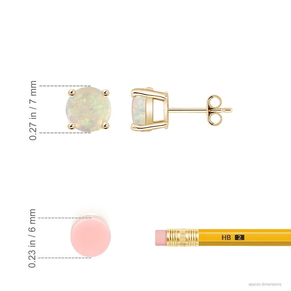 7mm AAA Basket-Set Round Opal Studs in Yellow Gold ruler