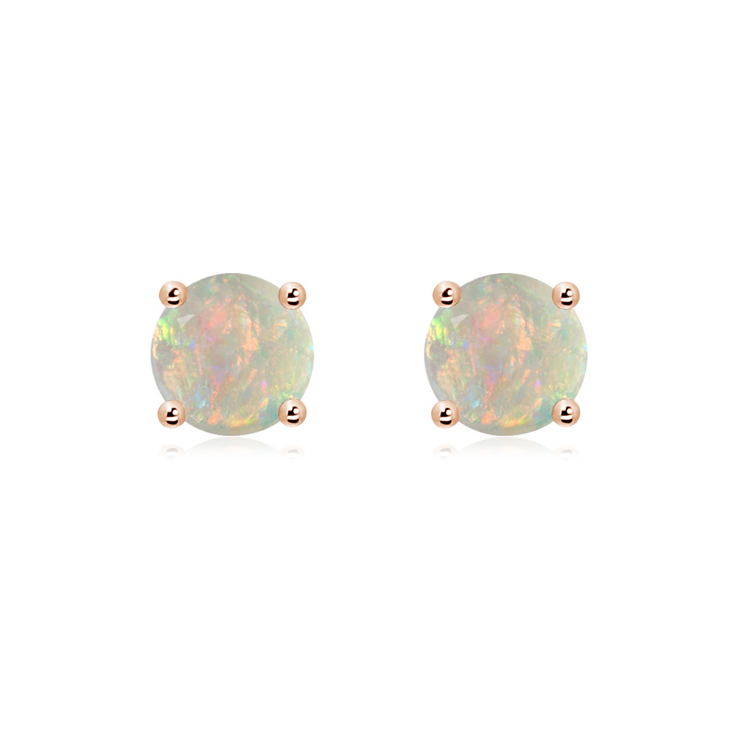 7mm AAAA Basket-Set Round Opal Studs in 18K Rose Gold