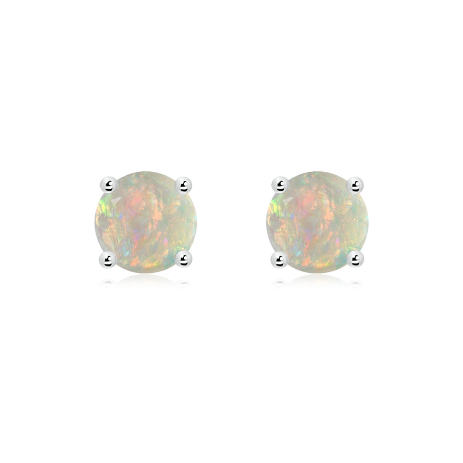 7mm AAAA Basket-Set Round Opal Studs in 18K White Gold 