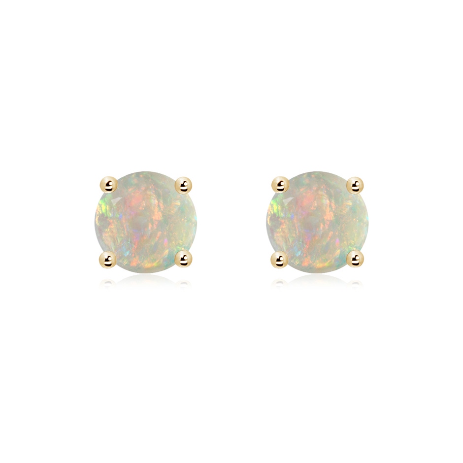 7mm AAAA Basket-Set Round Opal Studs in 18K Yellow Gold 