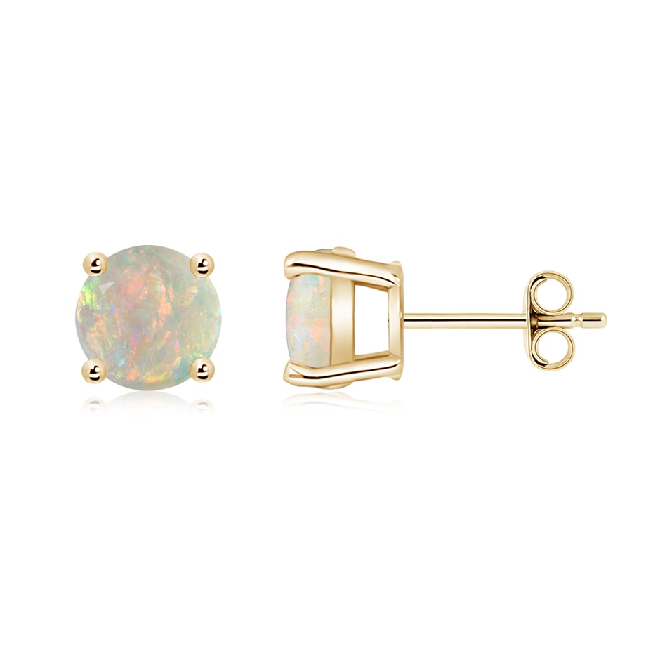 7mm AAAA Basket-Set Round Opal Studs in 18K Yellow Gold side 199