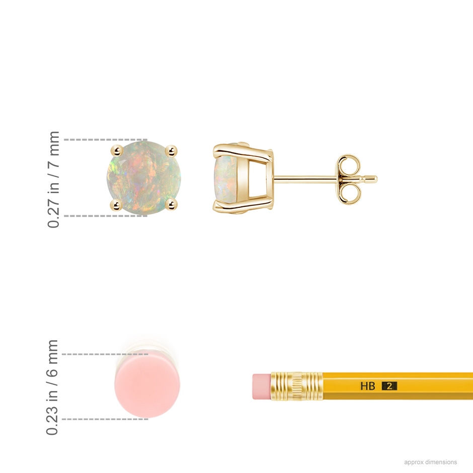 7mm AAAA Basket-Set Round Opal Studs in 18K Yellow Gold ruler