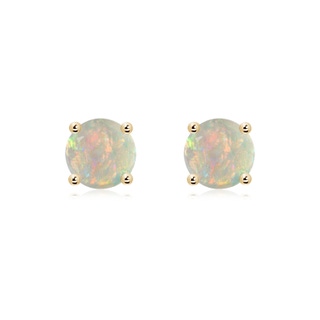 7mm AAAA Basket-Set Round Opal Studs in 9K Yellow Gold