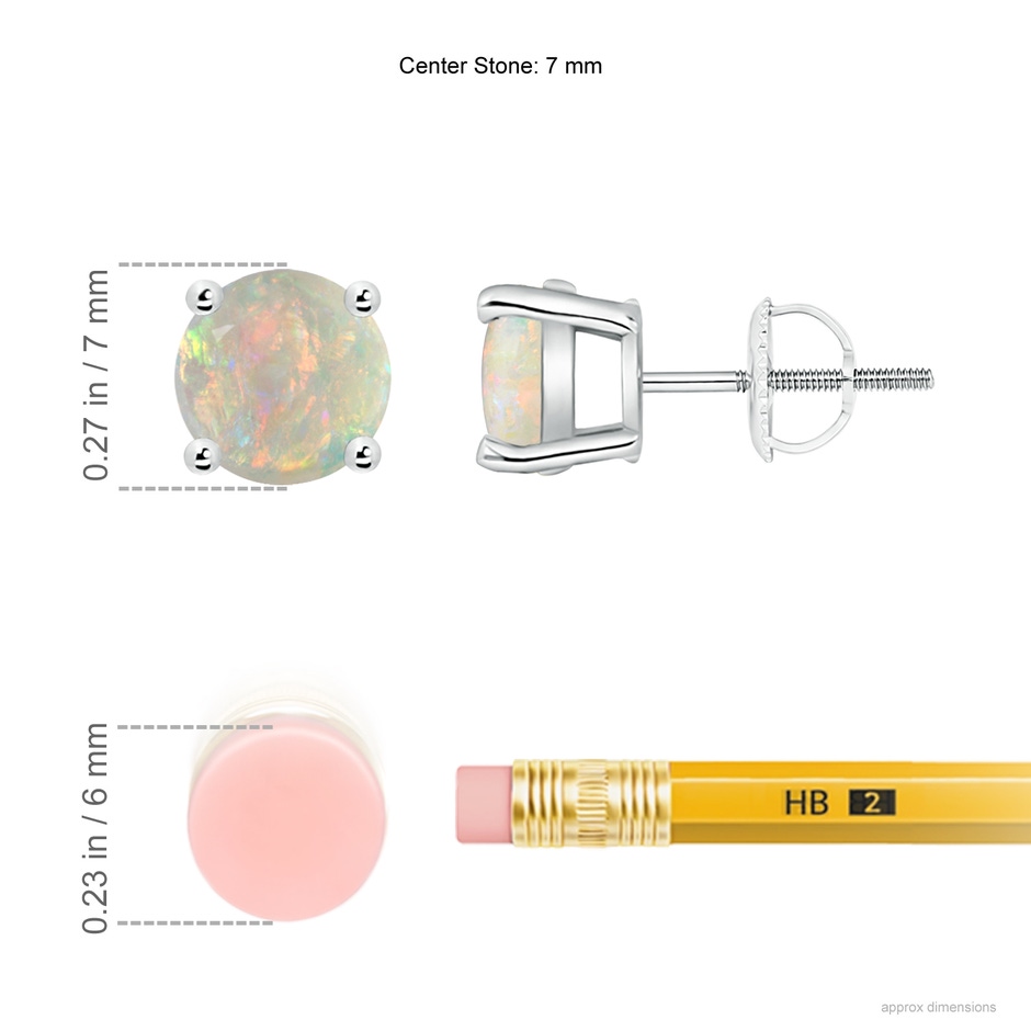 7mm AAAA Basket-Set Round Opal Studs in P950 Platinum ruler