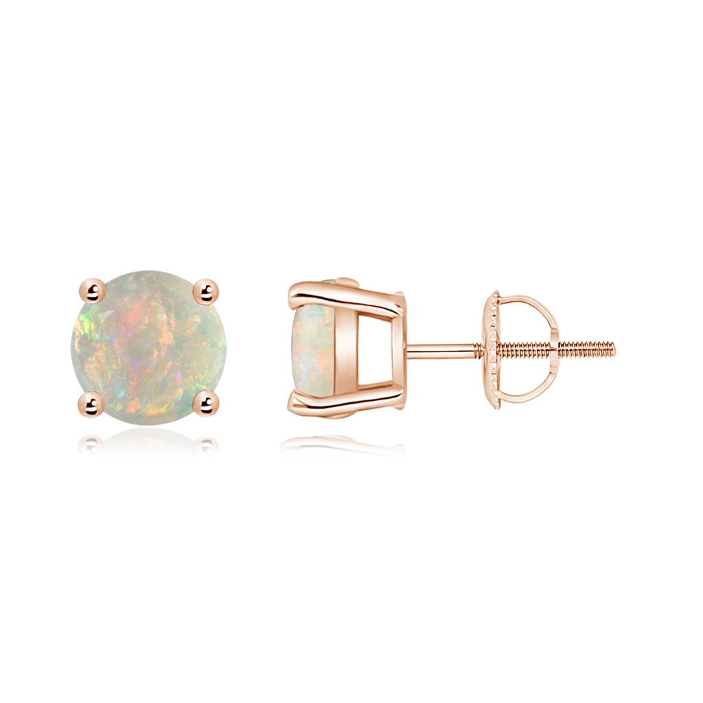 7mm AAAA Basket-Set Round Opal Studs in Rose Gold