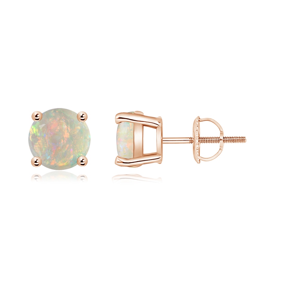 7mm AAAA Basket-Set Round Opal Studs in Rose Gold 