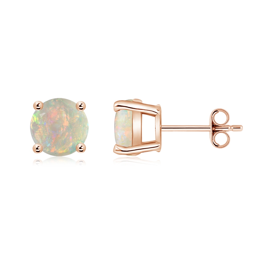7mm AAAA Basket-Set Round Opal Studs in Rose Gold - side 199