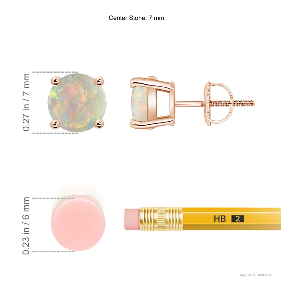 7mm AAAA Basket-Set Round Opal Studs in Rose Gold ruler