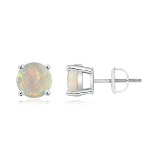 7mm AAAA Basket-Set Round Opal Studs in White Gold