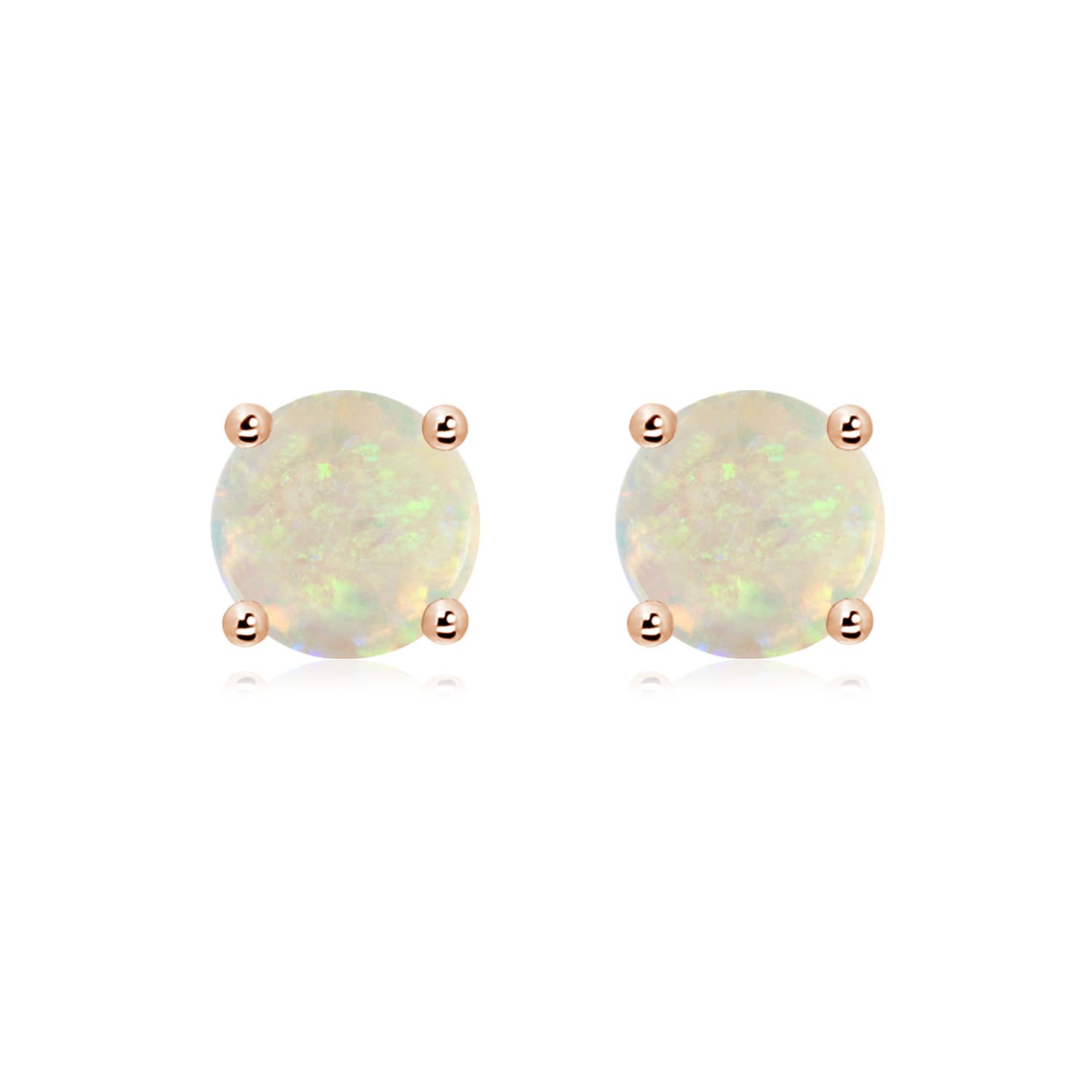 8mm AAA Basket-Set Round Opal Studs in 18CT Rose Gold