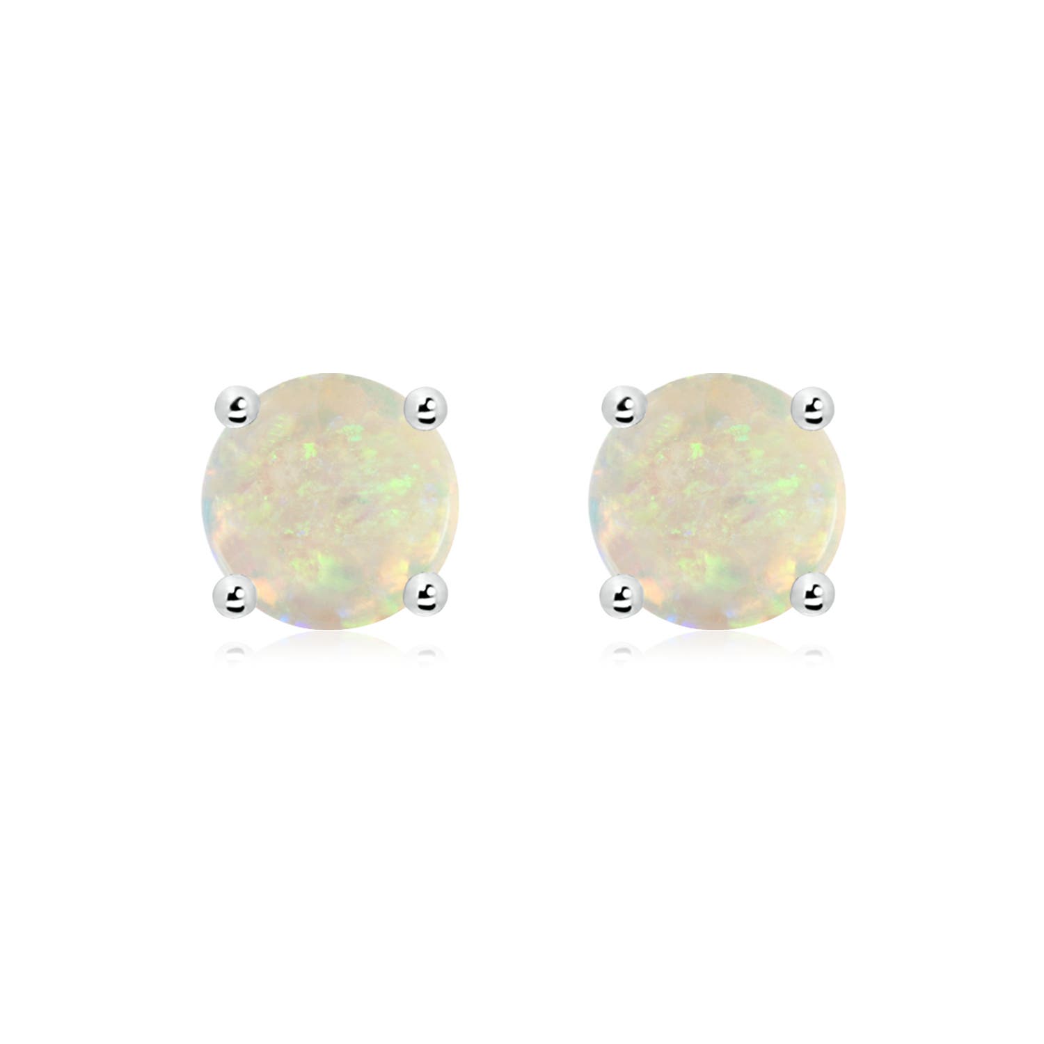 8mm AAA Basket-Set Round Opal Studs in 18K White Gold