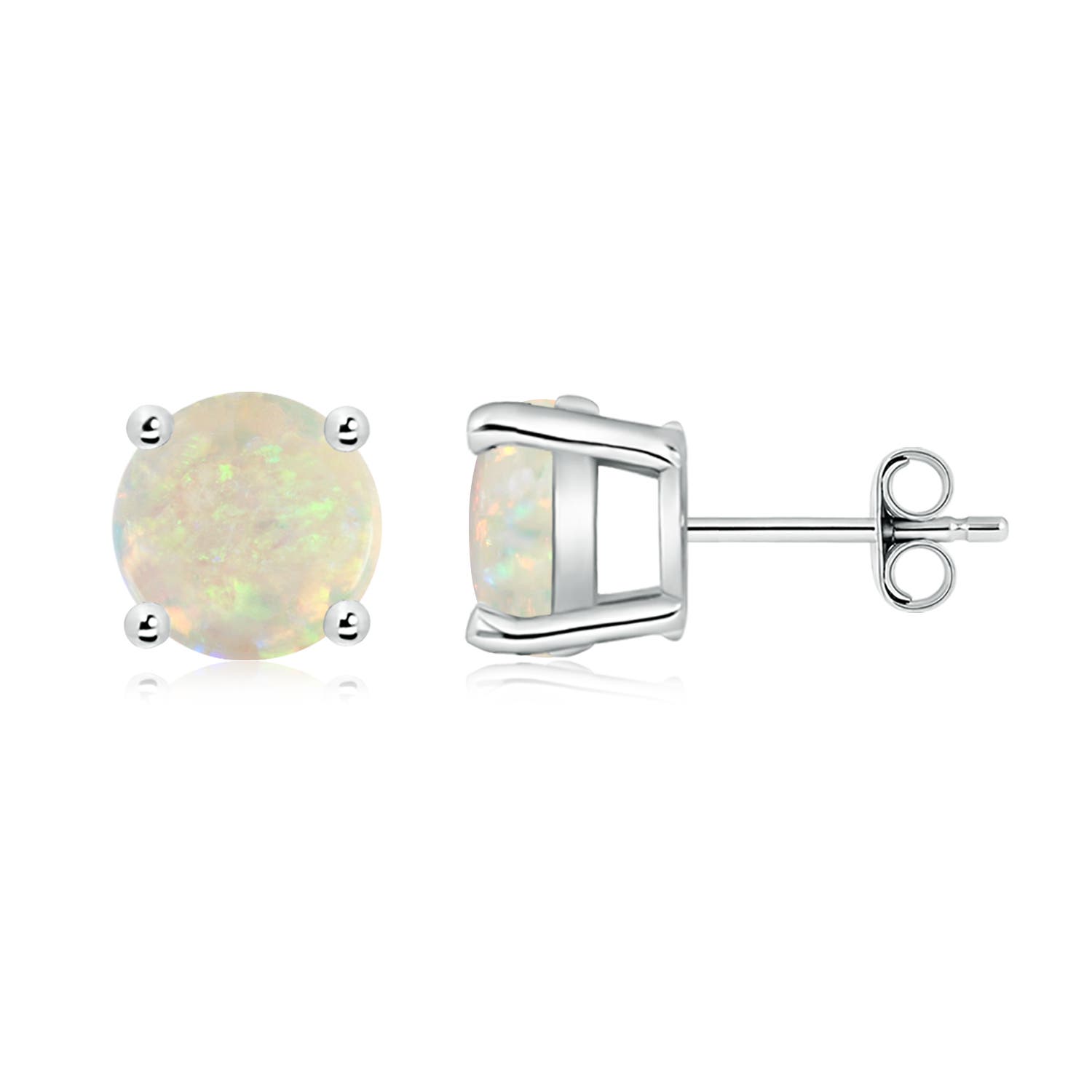 8mm AAA Basket-Set Round Opal Studs in 18K White Gold