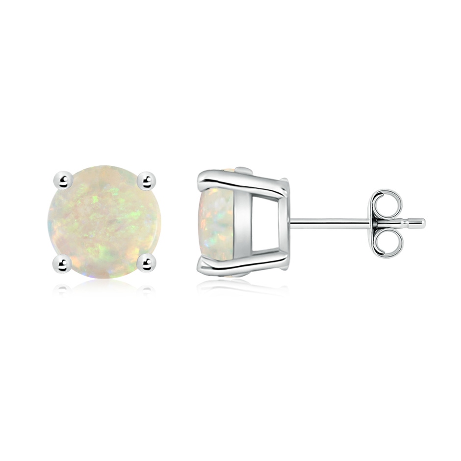 8mm AAA Basket-Set Round Opal Studs in 18K White Gold side 199