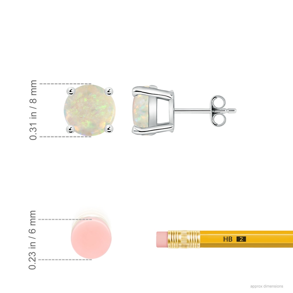 8mm AAA Basket-Set Round Opal Studs in 18K White Gold ruler