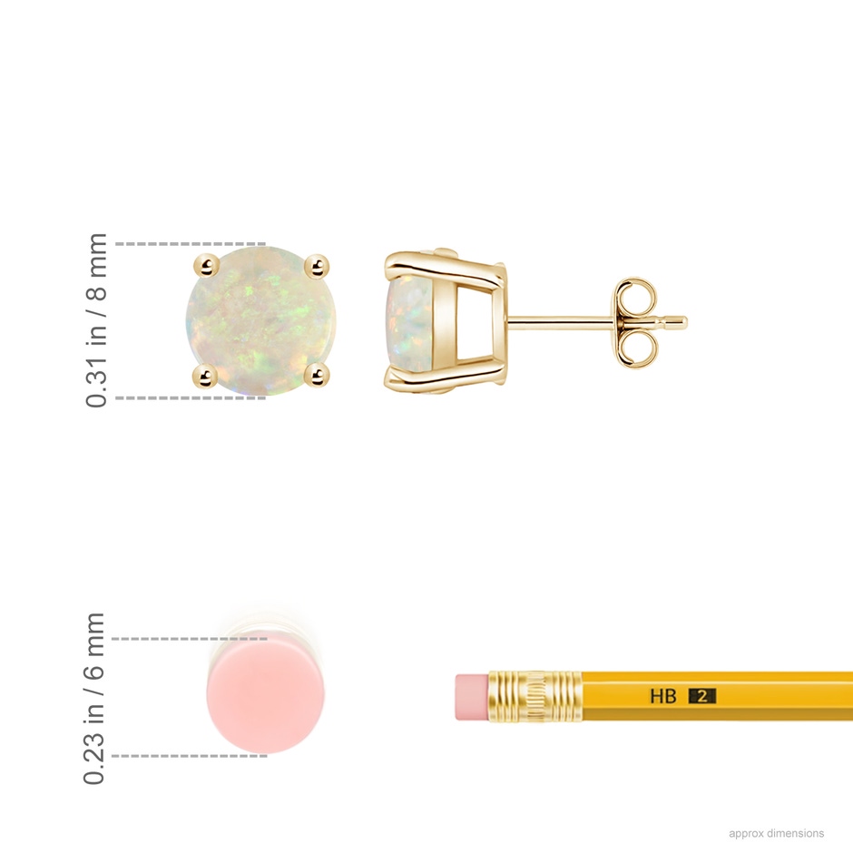 8mm AAA Basket-Set Round Opal Studs in Yellow Gold ruler