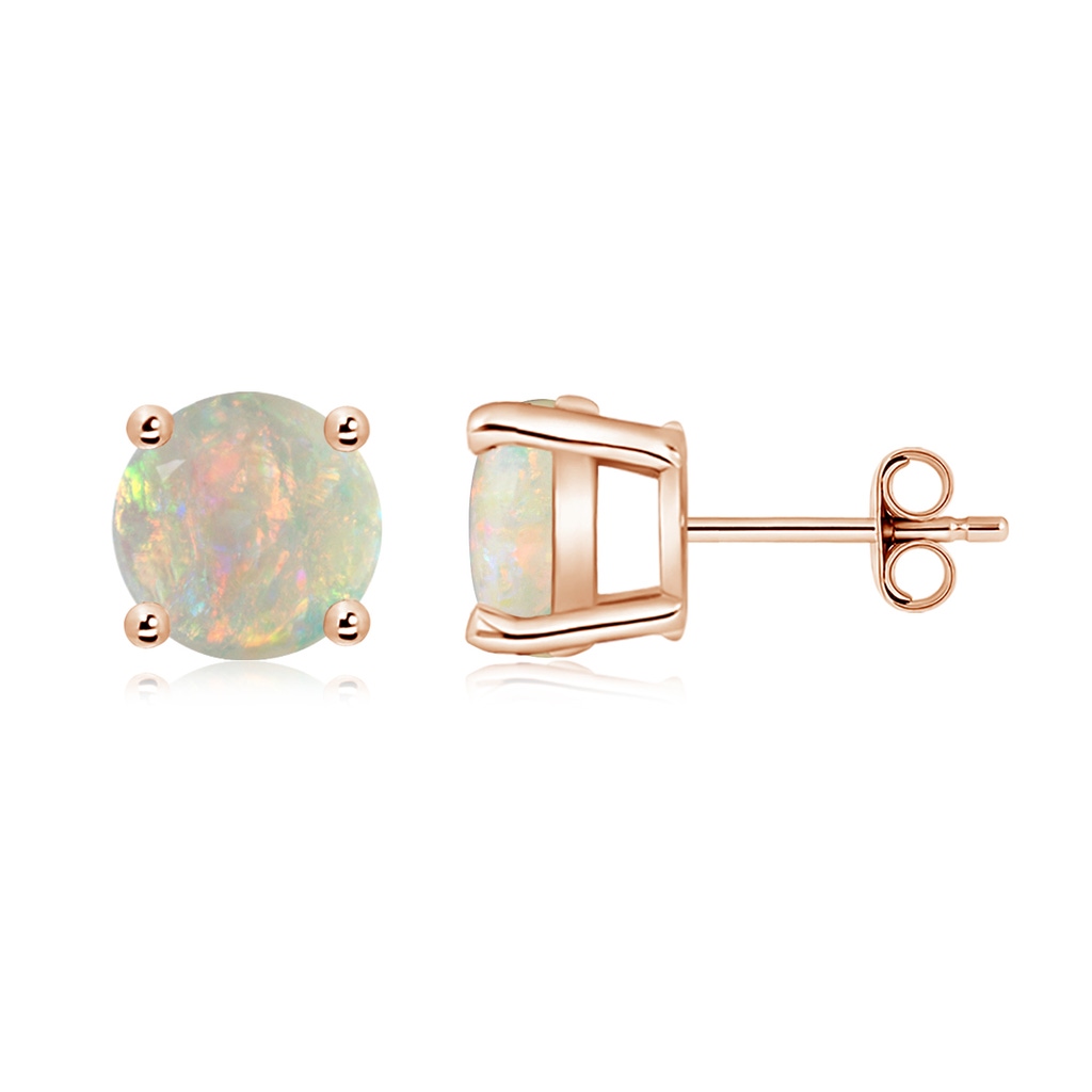 8mm AAAA Basket-Set Round Opal Studs in 18K Rose Gold - side 199