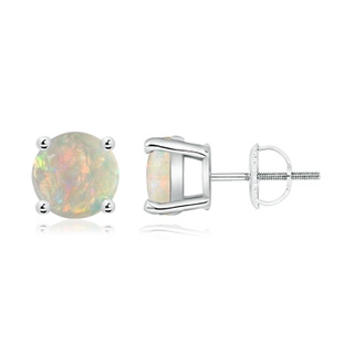 8mm AAAA Basket-Set Round Opal Studs in 9K White Gold