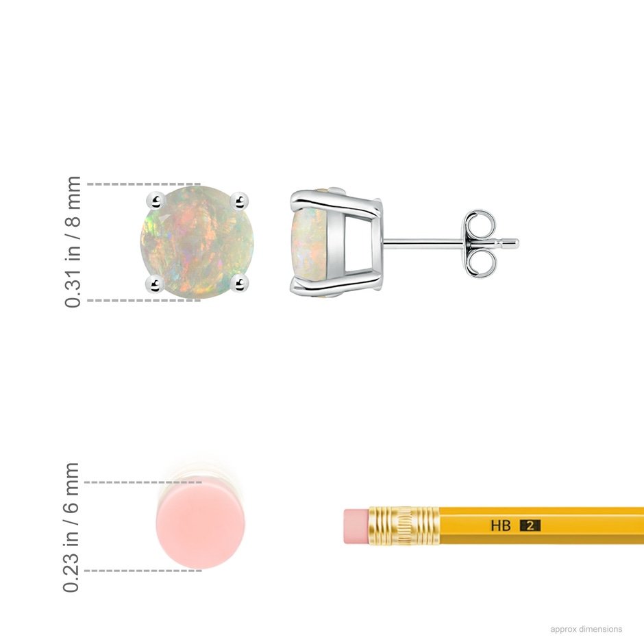 8mm AAAA Basket-Set Round Opal Studs in S999 Silver ruler