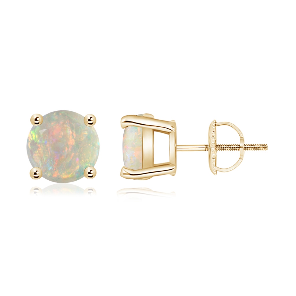 8mm AAAA Basket-Set Round Opal Studs in Yellow Gold