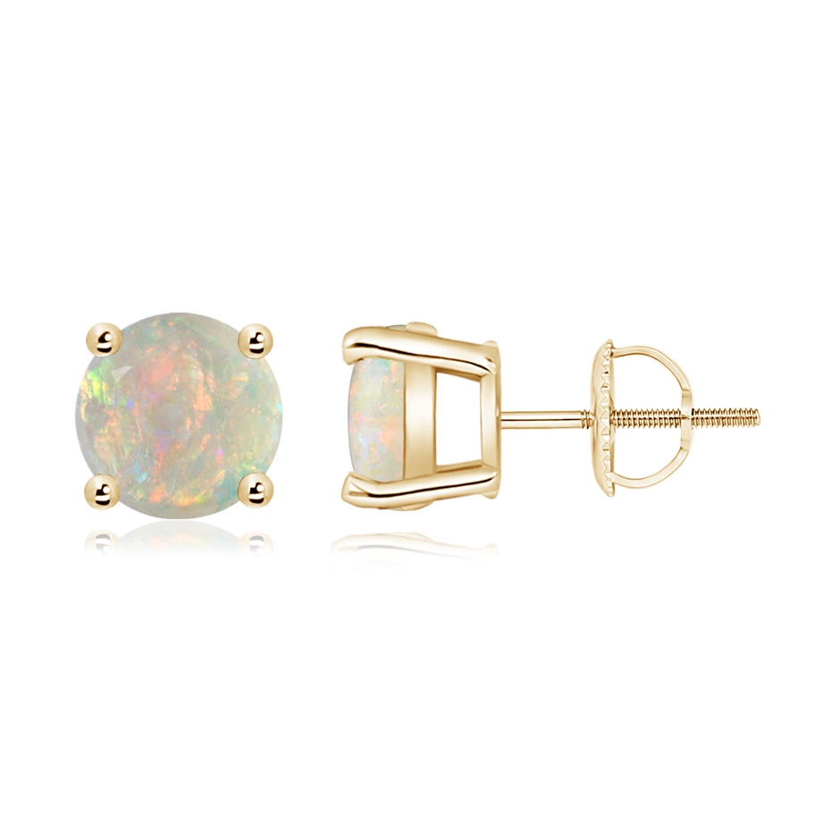 8mm AAAA Basket-Set Round Opal Studs in Yellow Gold 