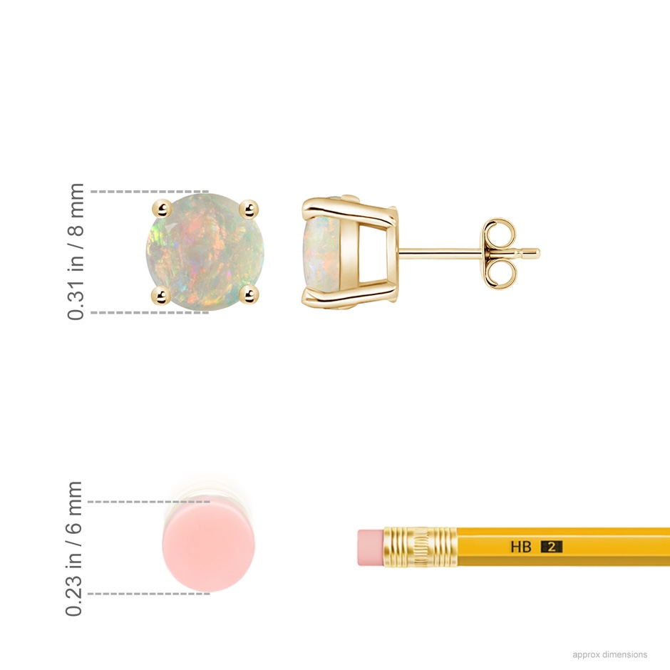 8mm AAAA Basket-Set Round Opal Studs in Yellow Gold ruler