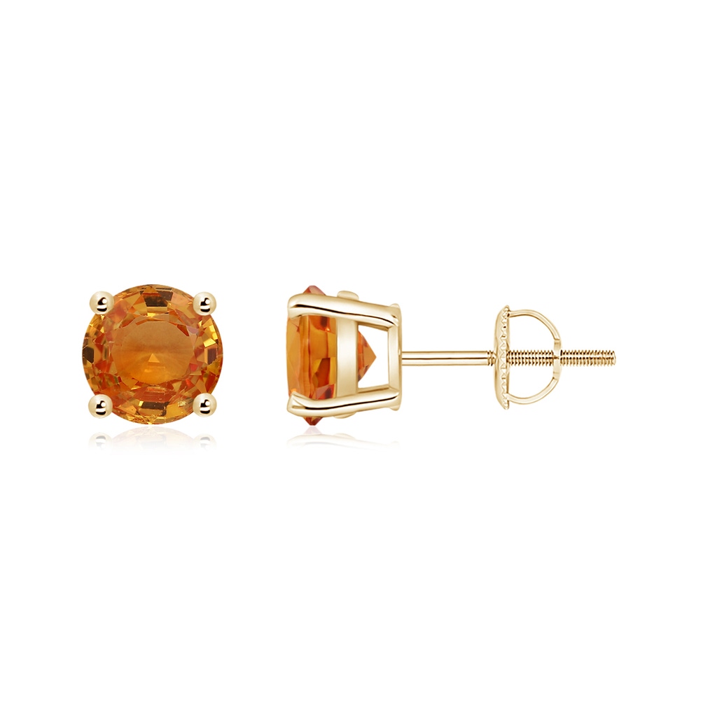 6mm AAA Basket-Set Round Orange Sapphire Studs in Yellow Gold