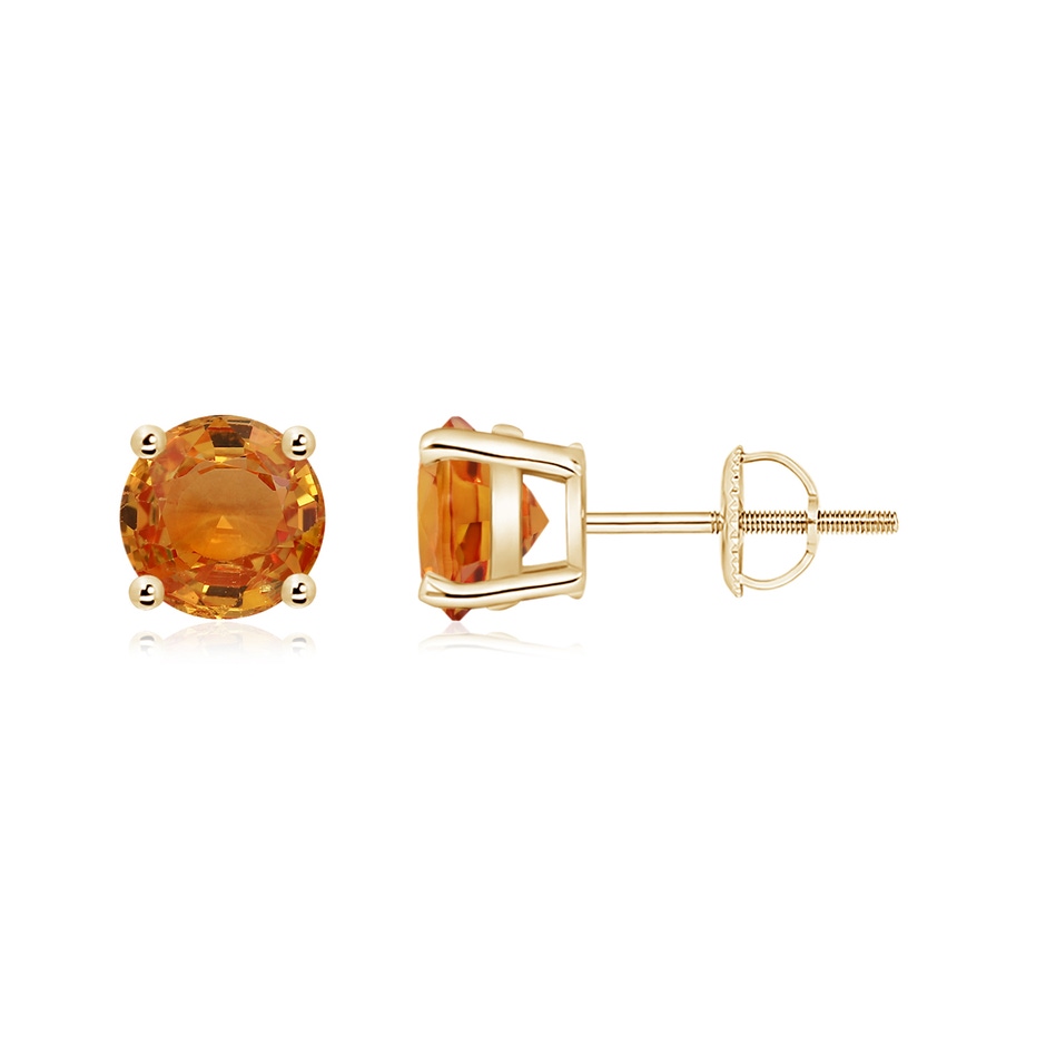 6mm AAA Basket-Set Round Orange Sapphire Studs in Yellow Gold 