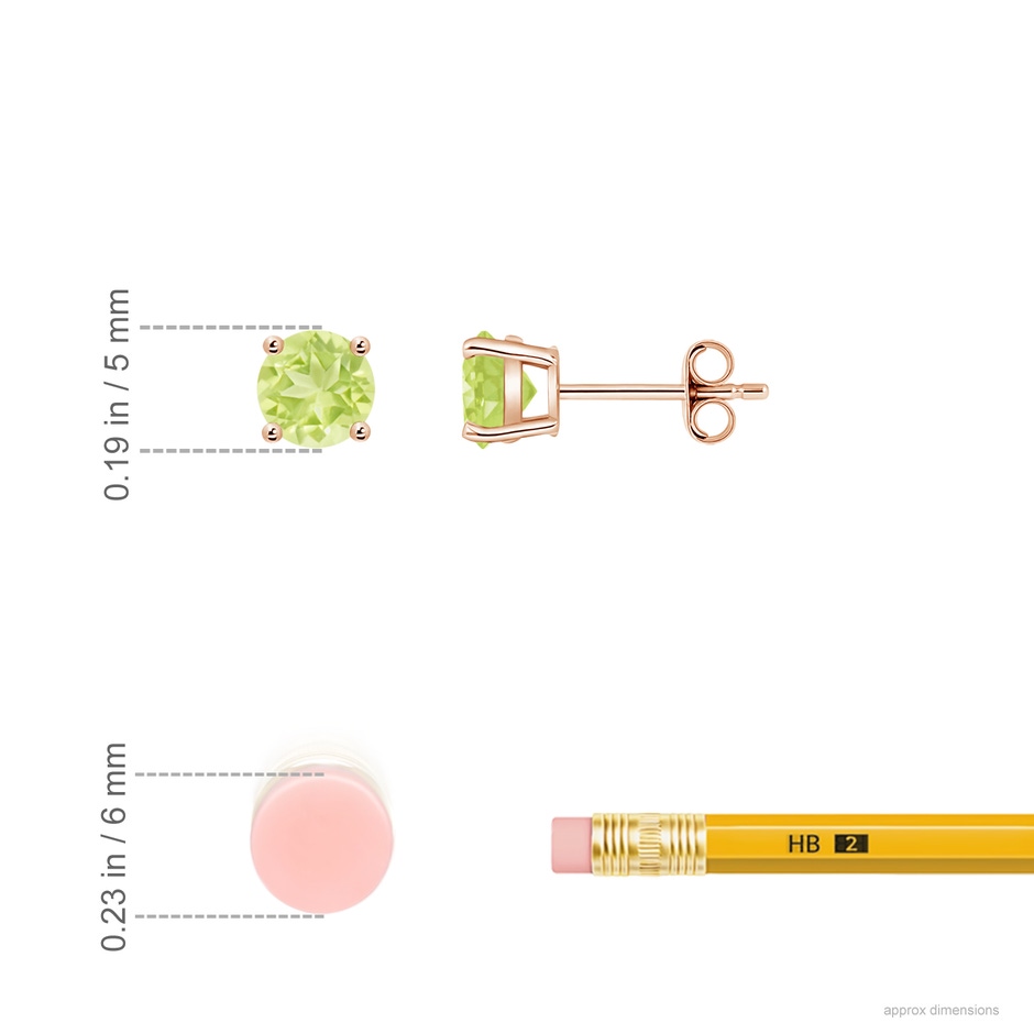 5mm A Basket-Set Round Peridot Studs in Rose Gold ruler