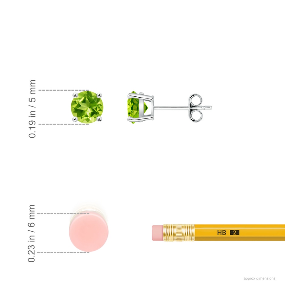 5mm AAA Basket-Set Round Peridot Studs in White Gold ruler