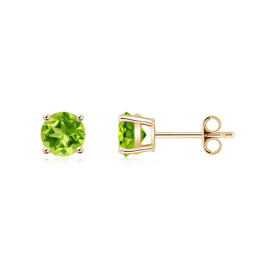 5mm AAA Basket-Set Round Peridot Studs in Yellow Gold side 199