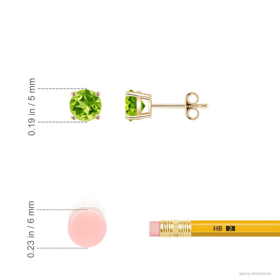 5mm AAA Basket-Set Round Peridot Studs in Yellow Gold ruler