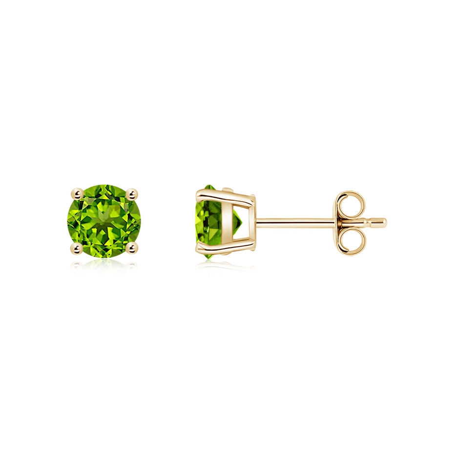 5mm AAAA Basket-Set Round Peridot Studs in 18K Yellow Gold side 199