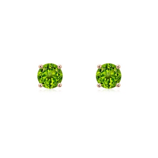 5mm AAAA Basket-Set Round Peridot Studs in 9K Rose Gold