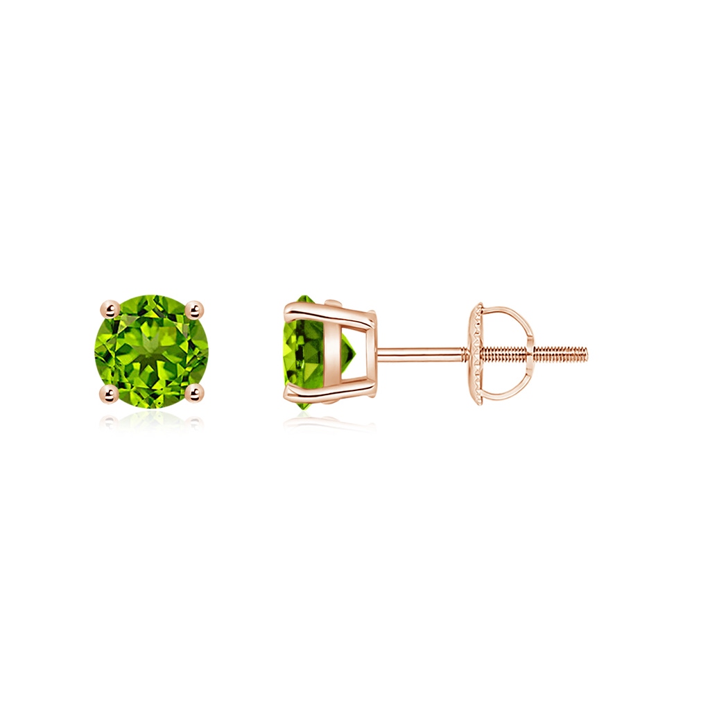 5mm AAAA Basket-Set Round Peridot Studs in Rose Gold