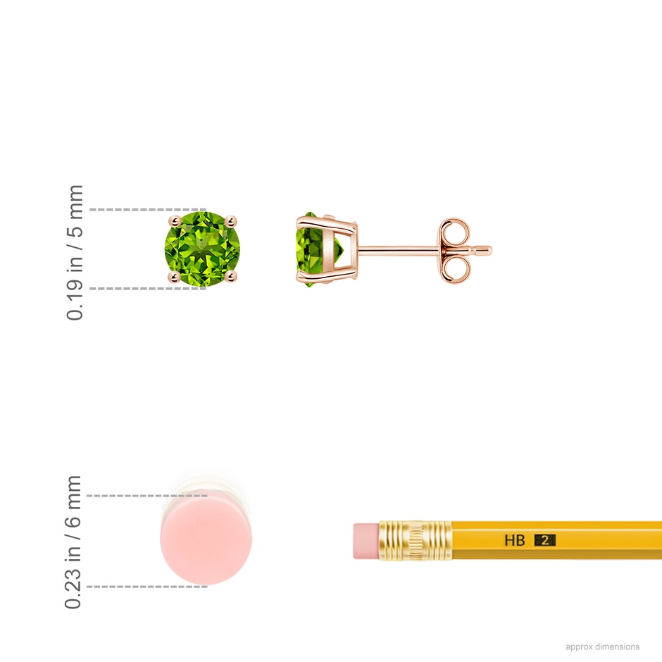 5mm AAAA Basket-Set Round Peridot Studs in Rose Gold ruler