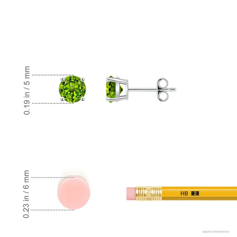 5mm AAAA Basket-Set Round Peridot Studs in S999 Silver ruler