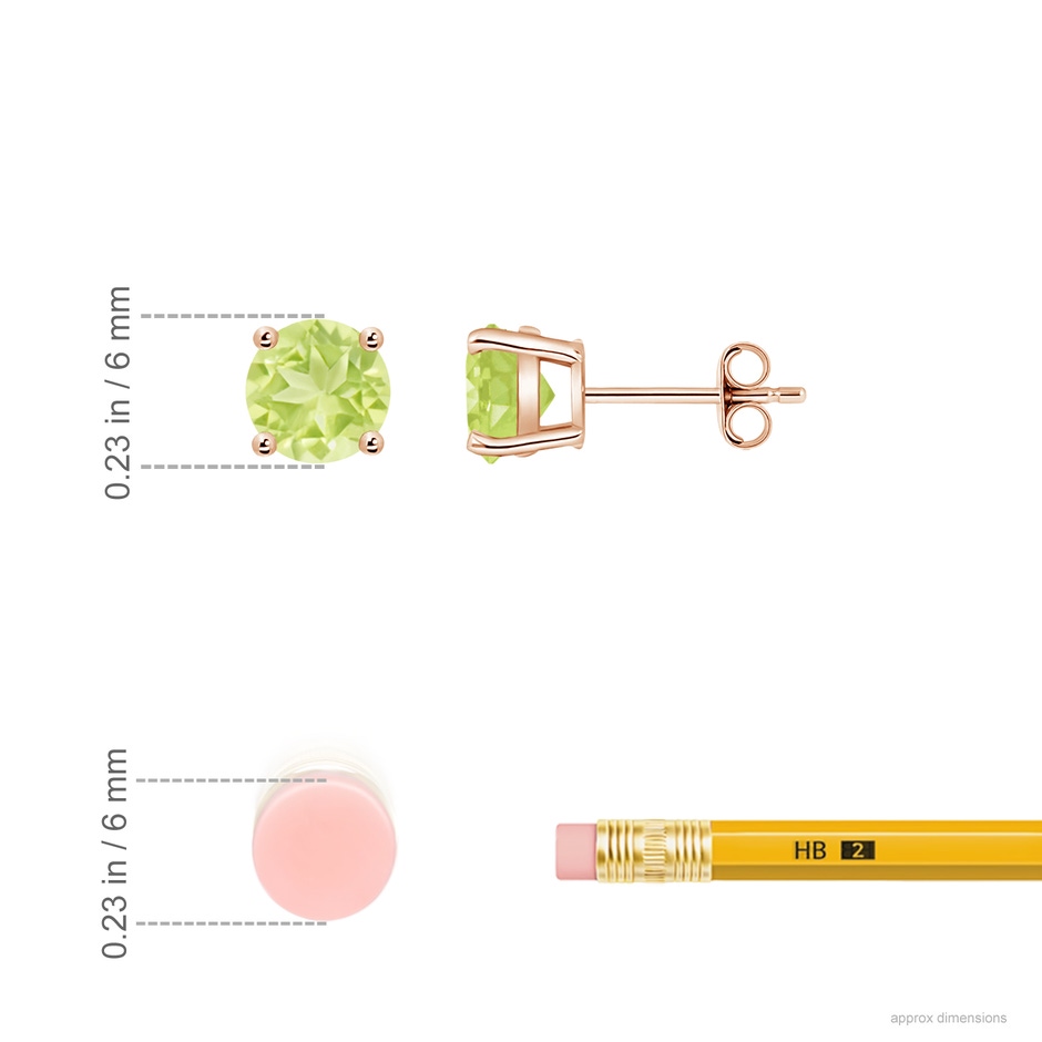 6mm A Basket-Set Round Peridot Studs in Rose Gold ruler