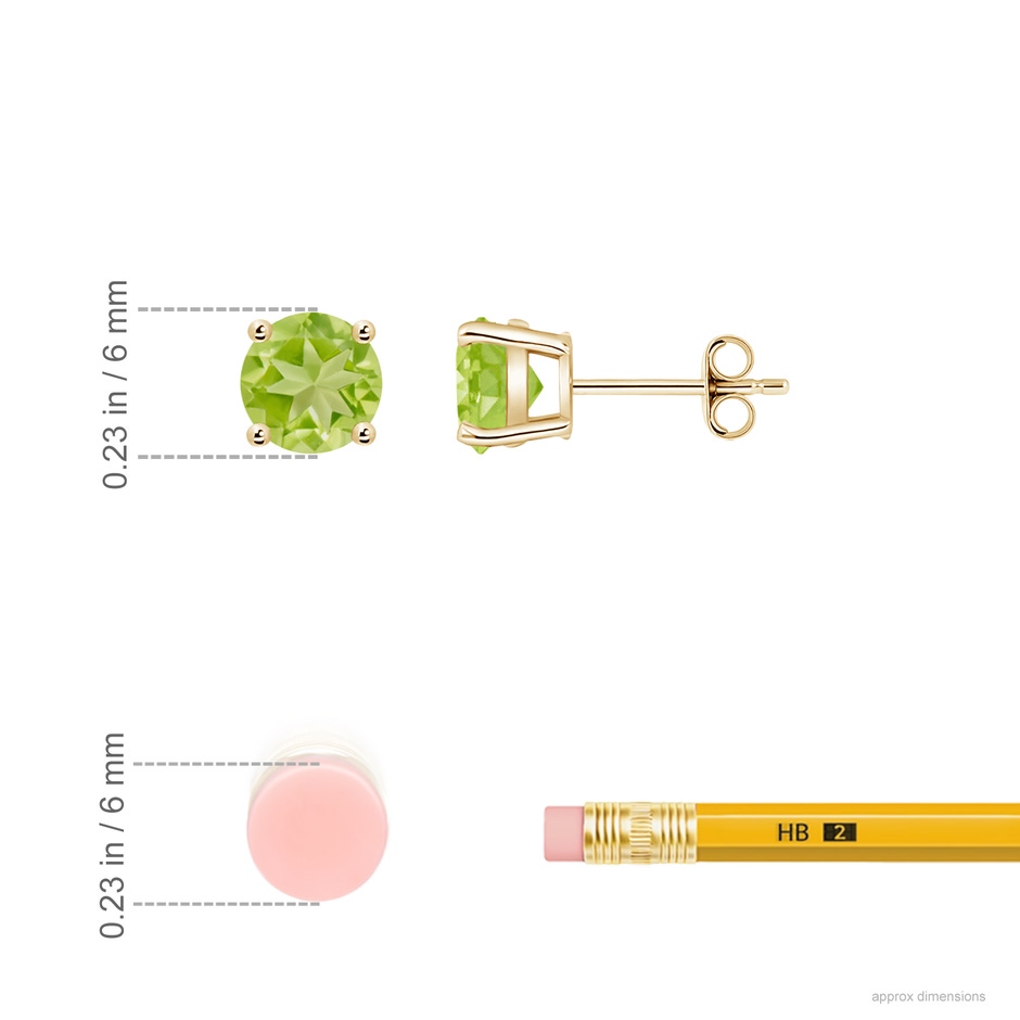 6mm AA Basket-Set Round Peridot Studs in Yellow Gold ruler