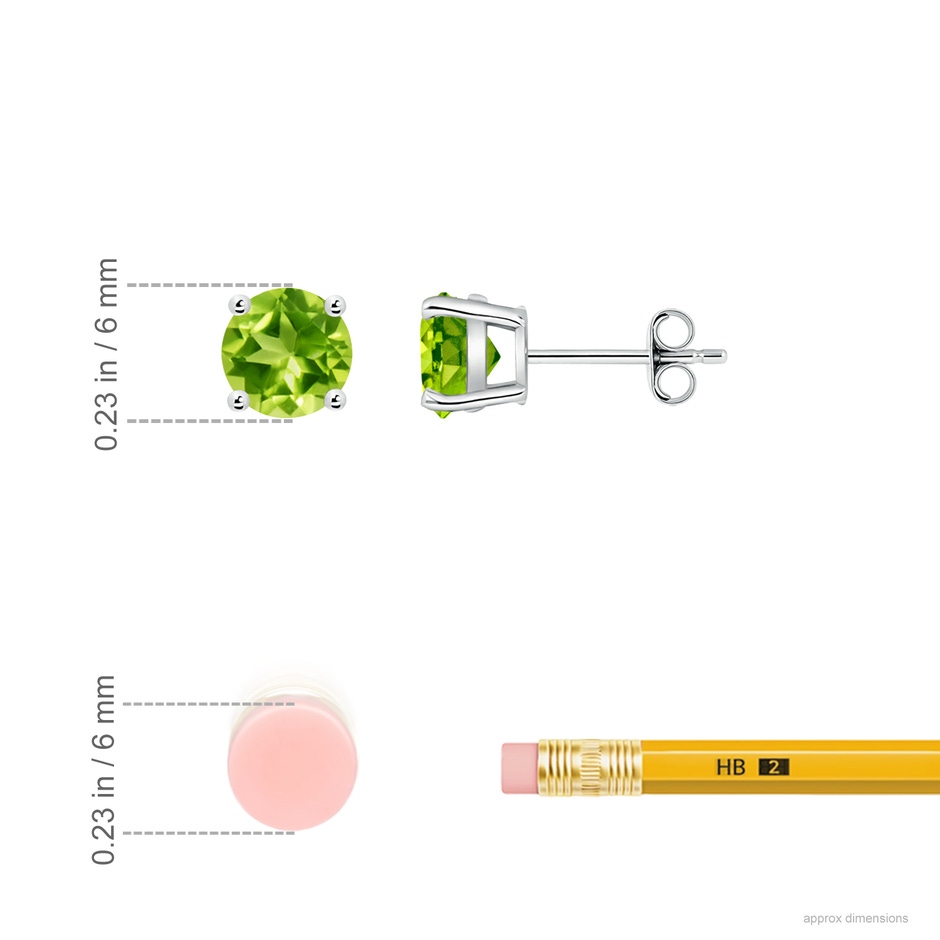 6mm AAA Basket-Set Round Peridot Studs in White Gold ruler