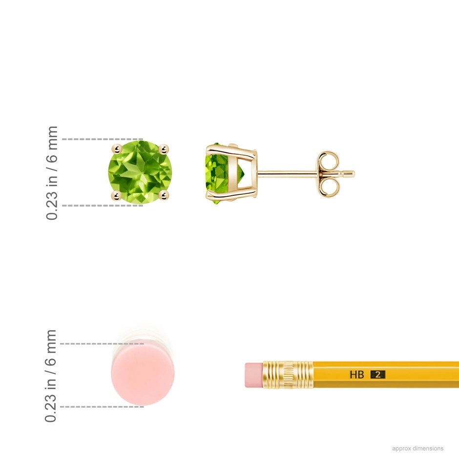 6mm AAA Basket-Set Round Peridot Studs in Yellow Gold ruler